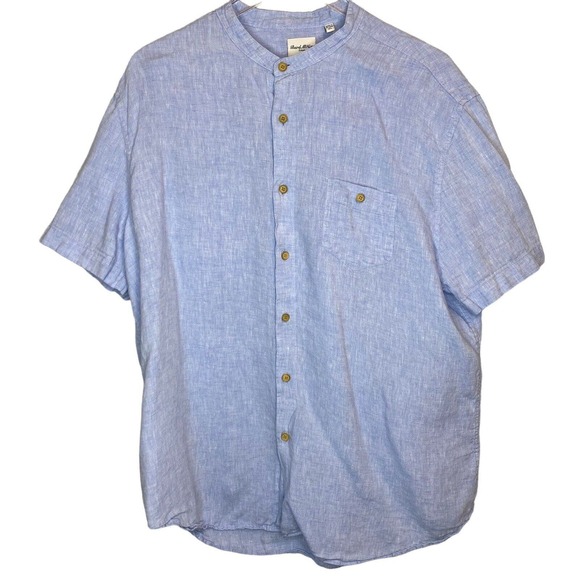 BAIRD‎ Mc NUTT Men’s XL 100% Linen Murano Shirt Short Sleeves Band Collar Blue - Picture 1 of 7